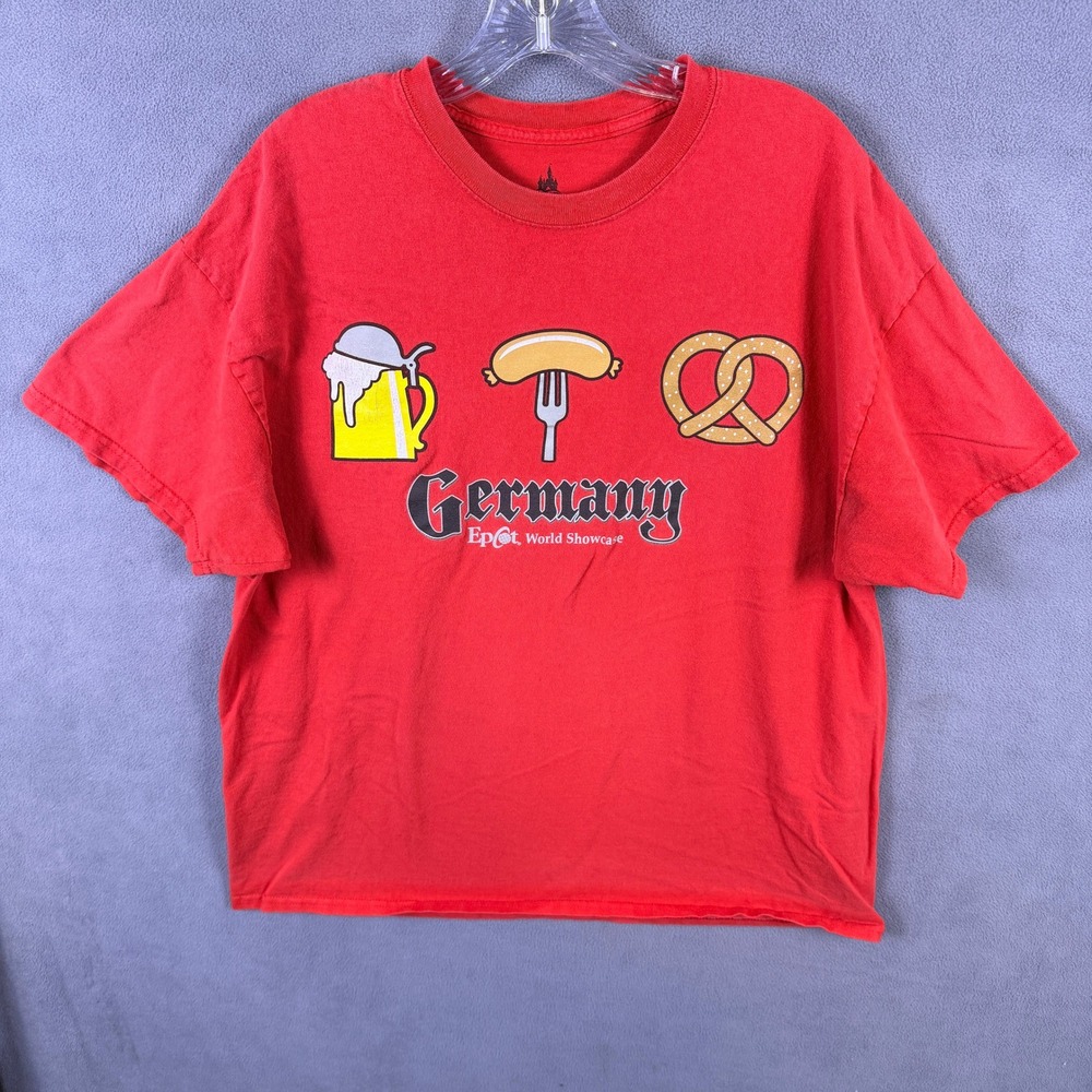 Disney Parks Epcot World Showcase Germany Mens XL Red Graphic T-Shirt Food Beer